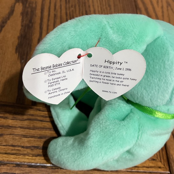 Ty Mint Green Bunny Hippity beanie, basket beanie ornament and buddy - Picture 6 of 16